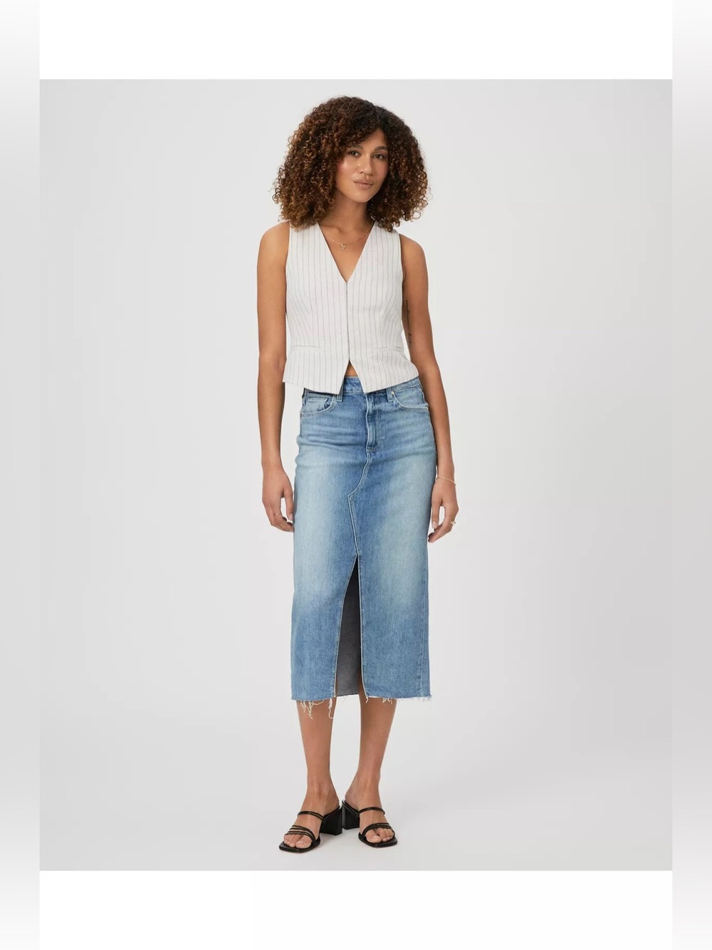 PAIGE Women's Meadow Front Slit Denim Midi Skirt Size 28